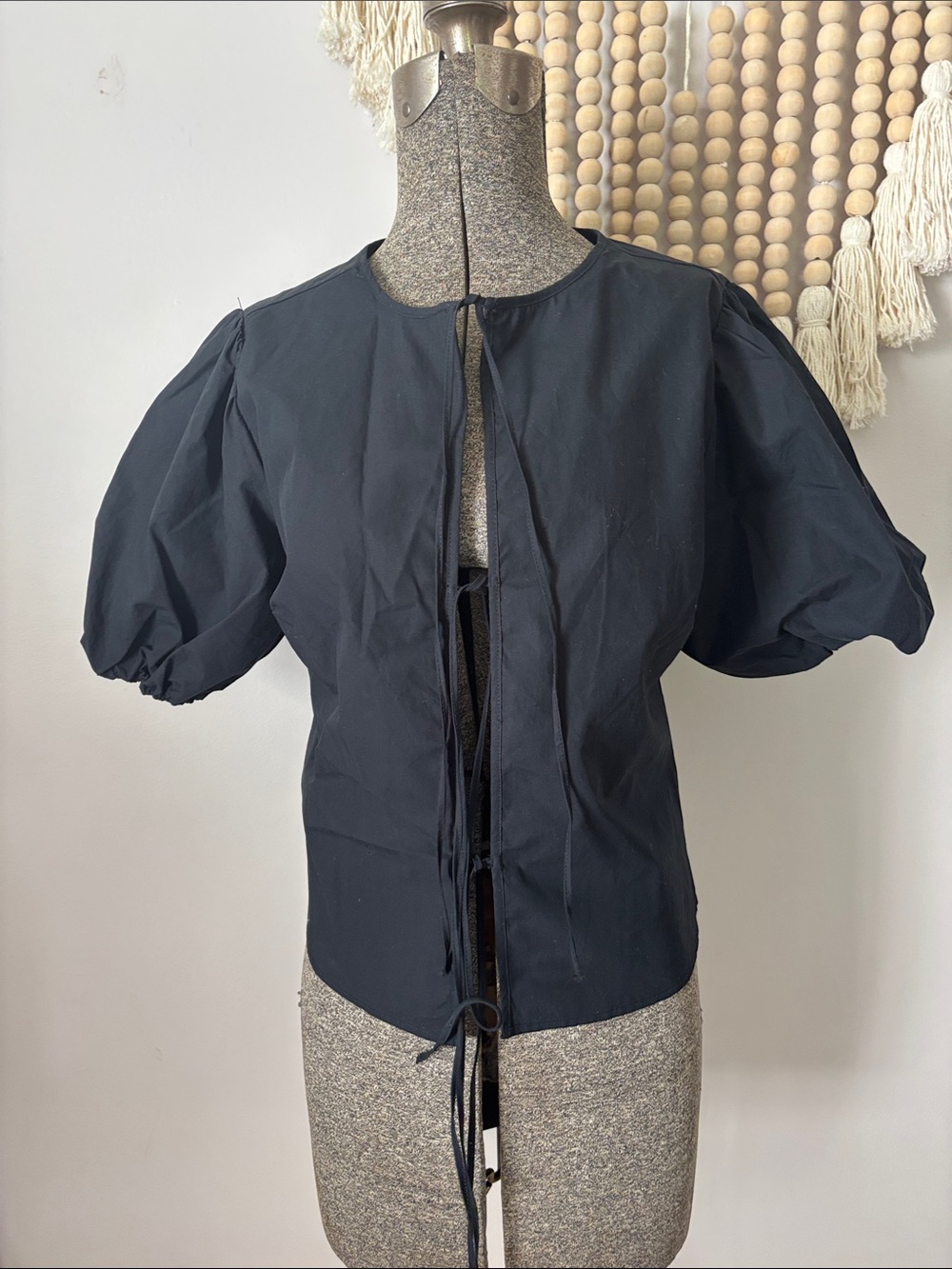 Abercrombie & Fitch Black Puff Sleeve Tie-Front Top